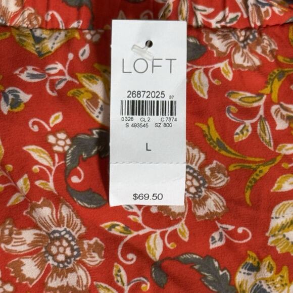 LOFT Floral Wide Leg Pants Red Multicolor Viscose NWT Size L Elastic Waist Boho - Picture 5 of 9